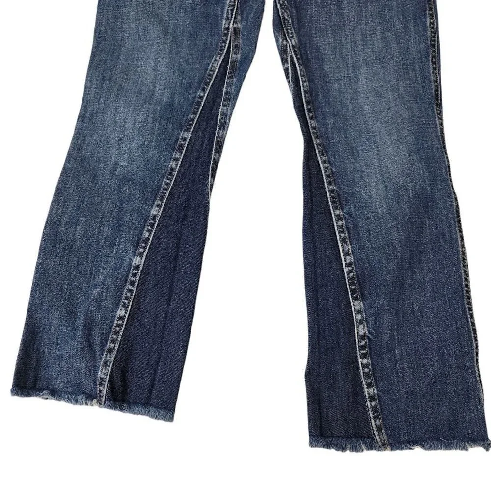 Everlane The Cheeky Bootcut Jeans‎ 27 Blue High-Rise Raw Hem Boho Stretch